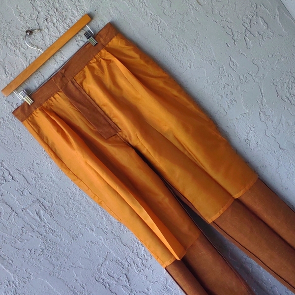 Pierre Garcia Men's Luxury Linen Mustard Color Pleated Trousers - Picture 8 of 17